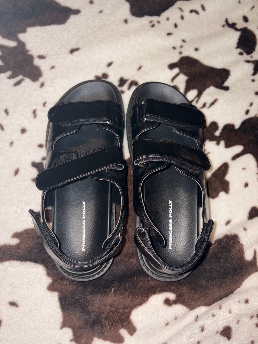 Princess Polly Black Triple-Strap Comfort Sandals